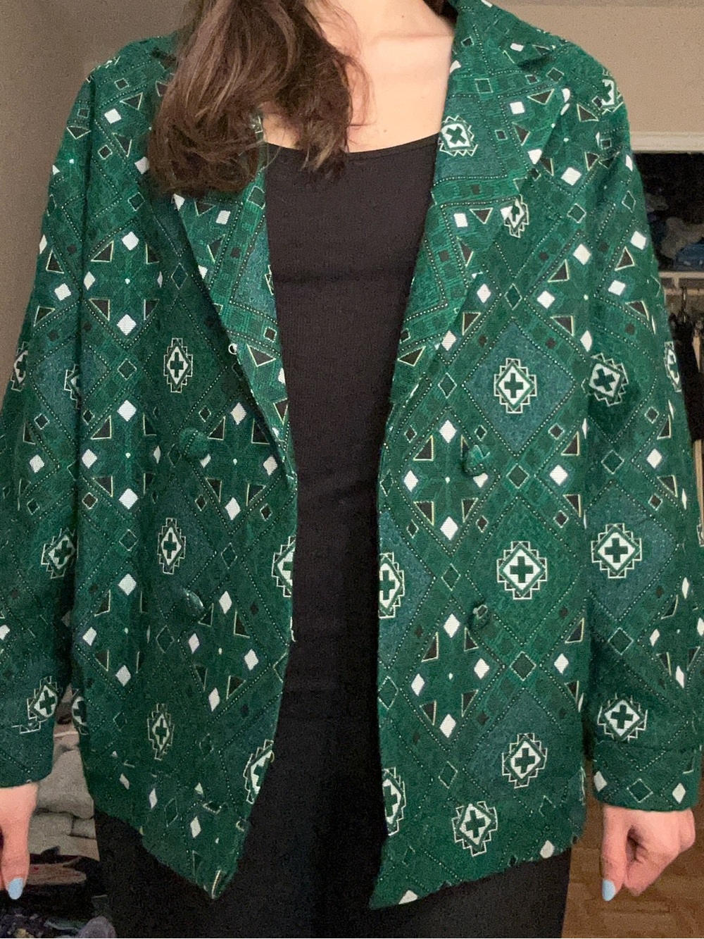 Green Patterned Women's Blazer Jacket
